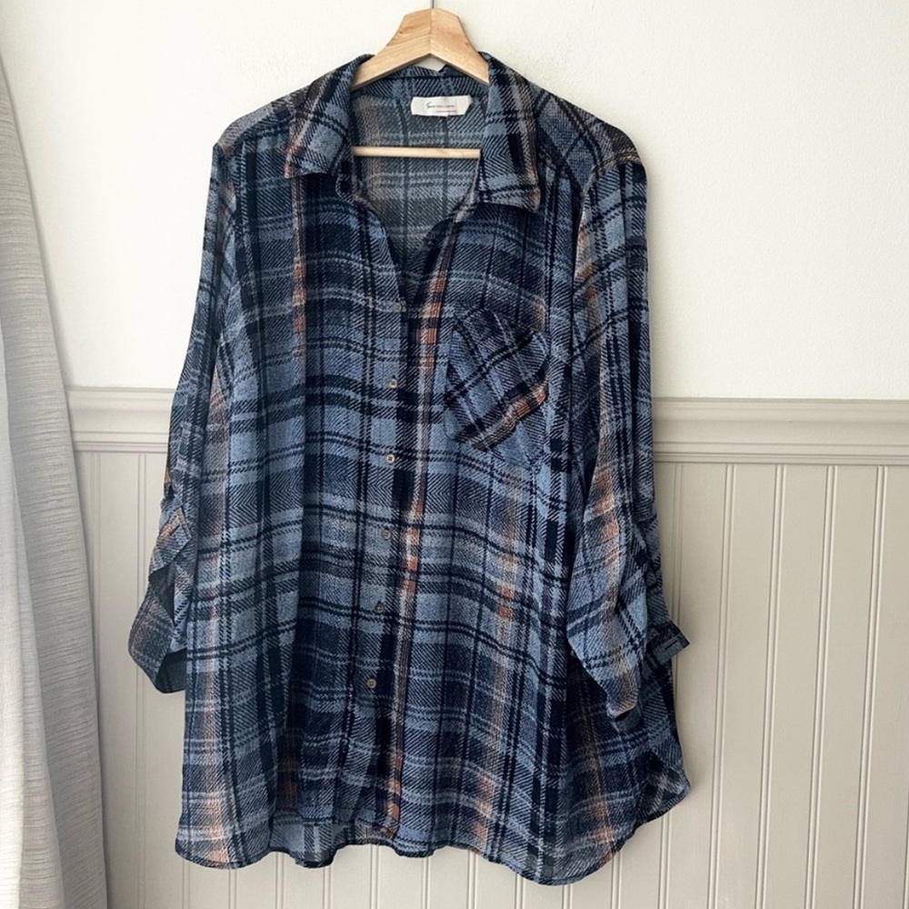Vince Camuto Navy and Gray Plaid Button Down Shirt 2X